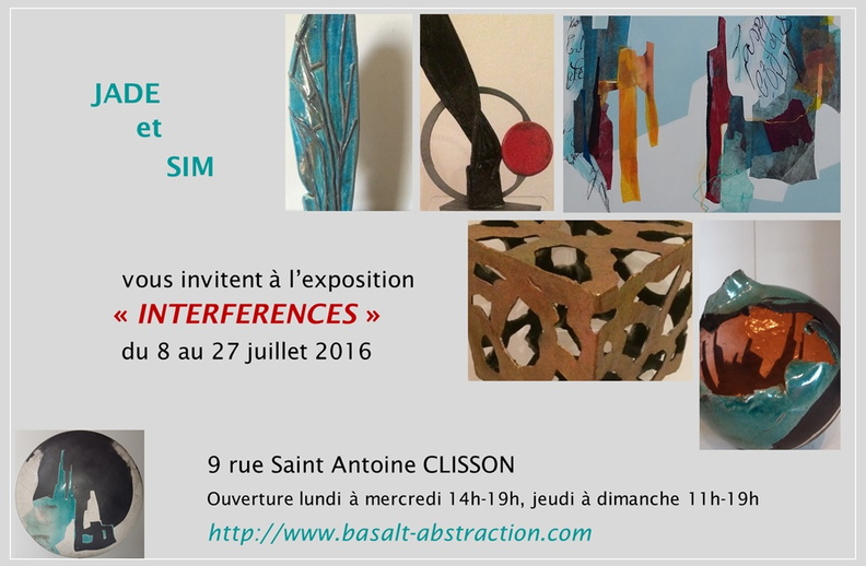 Exposition "INTERFERENCES" du 8 au 27 juillet 2016, 9 rue Saint Antoine 44190 CLISSON.
ExpositionInterferences_Clisson2016_v1.jpg